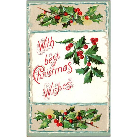 Postcard, Christmas, Holly, unposted, signed, Germany, Elyria,OH. Antique - Picture 1 of 2